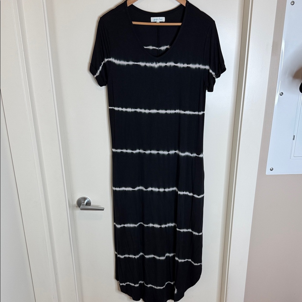 Grace & Lace Black and White Tie-Dye Maxi Dress